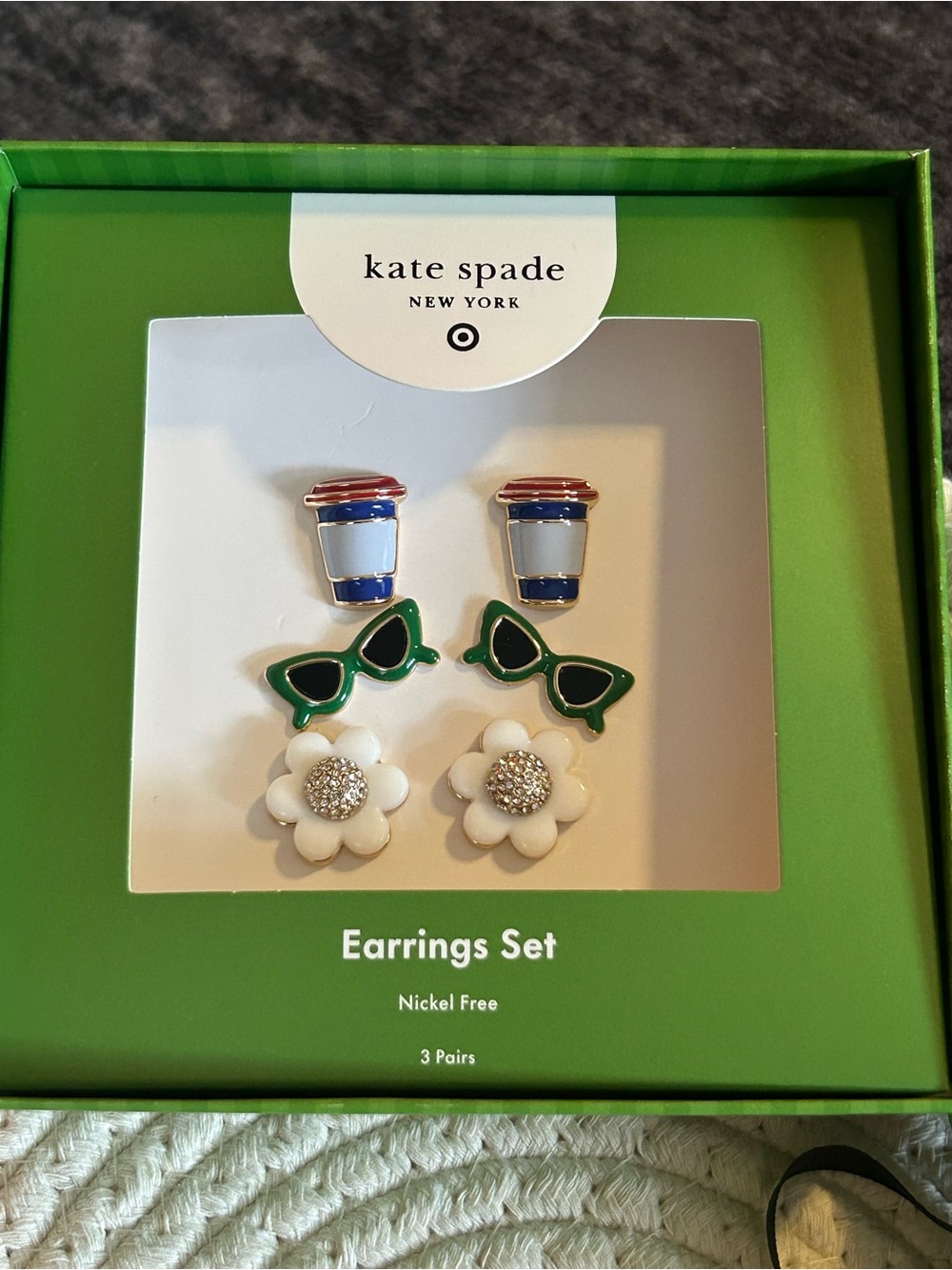 kate spade Green & White 3-Pair Earrings Set